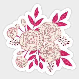 Delicate roses - White on pink background Sticker